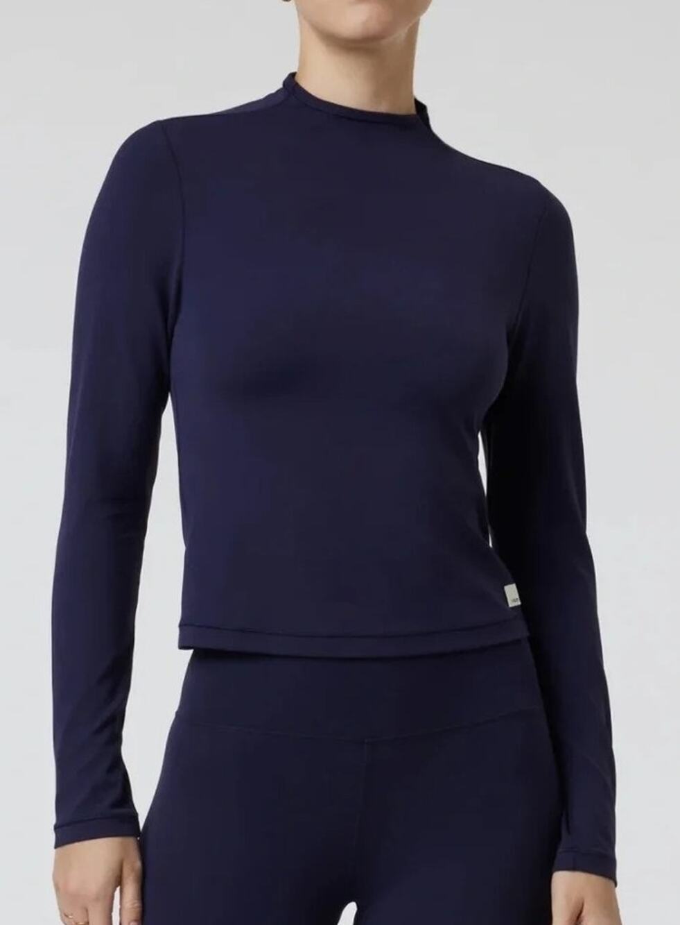 VUORI AllTheFeels Long Sleeve Mock Neck Top In Jet Navy Blue    Size: L